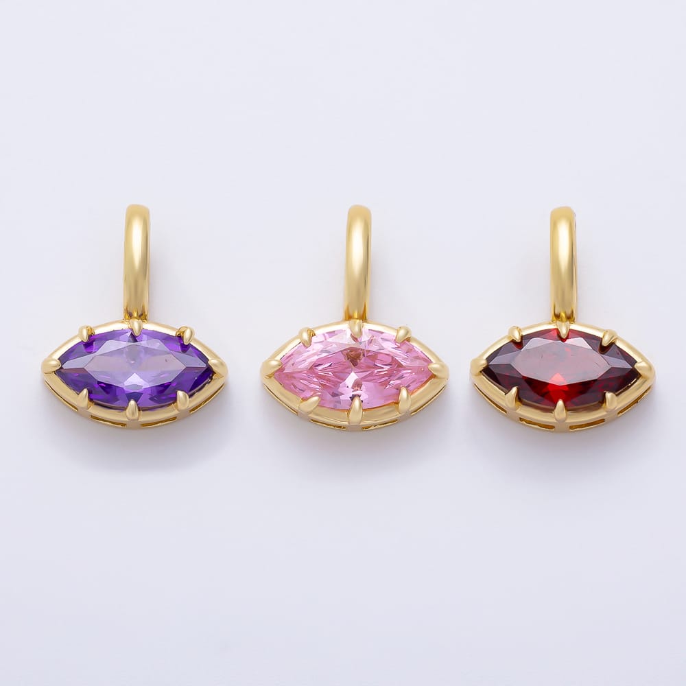16K Gold Filled 16mm Solitaire Purple, Red, Pink CZ Marquise Prong Bezel Pendant | Charms-02589 ~ Charms-02591