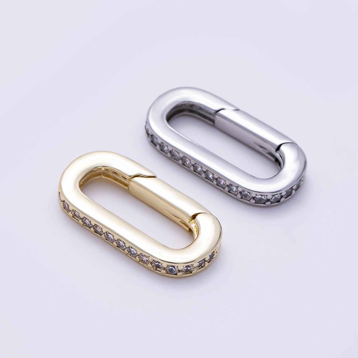 16K Gold Filled 20mm Micro Paved CZ Oblong Push Gate Enhancer Findings in Gold & Silver | Findings-00426 Findings-00427