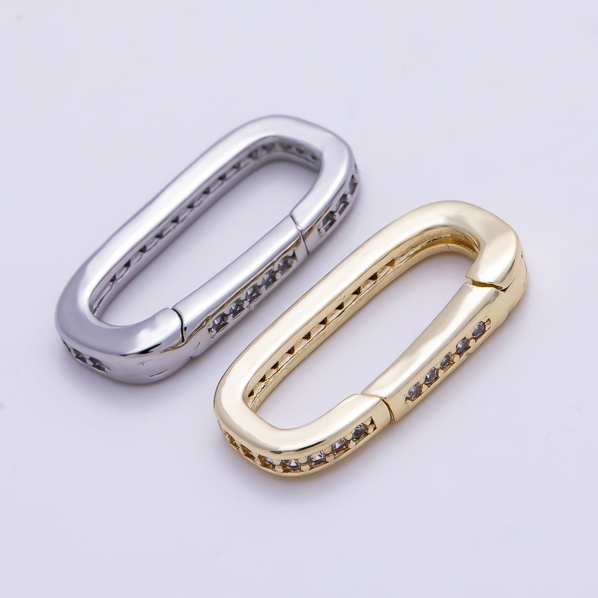 16K Gold Filled 17.5mm Micro Paved CZ Oblong Push Gate Enhancer Findings in Gold & Silver | Findings-00424 Findings-00425