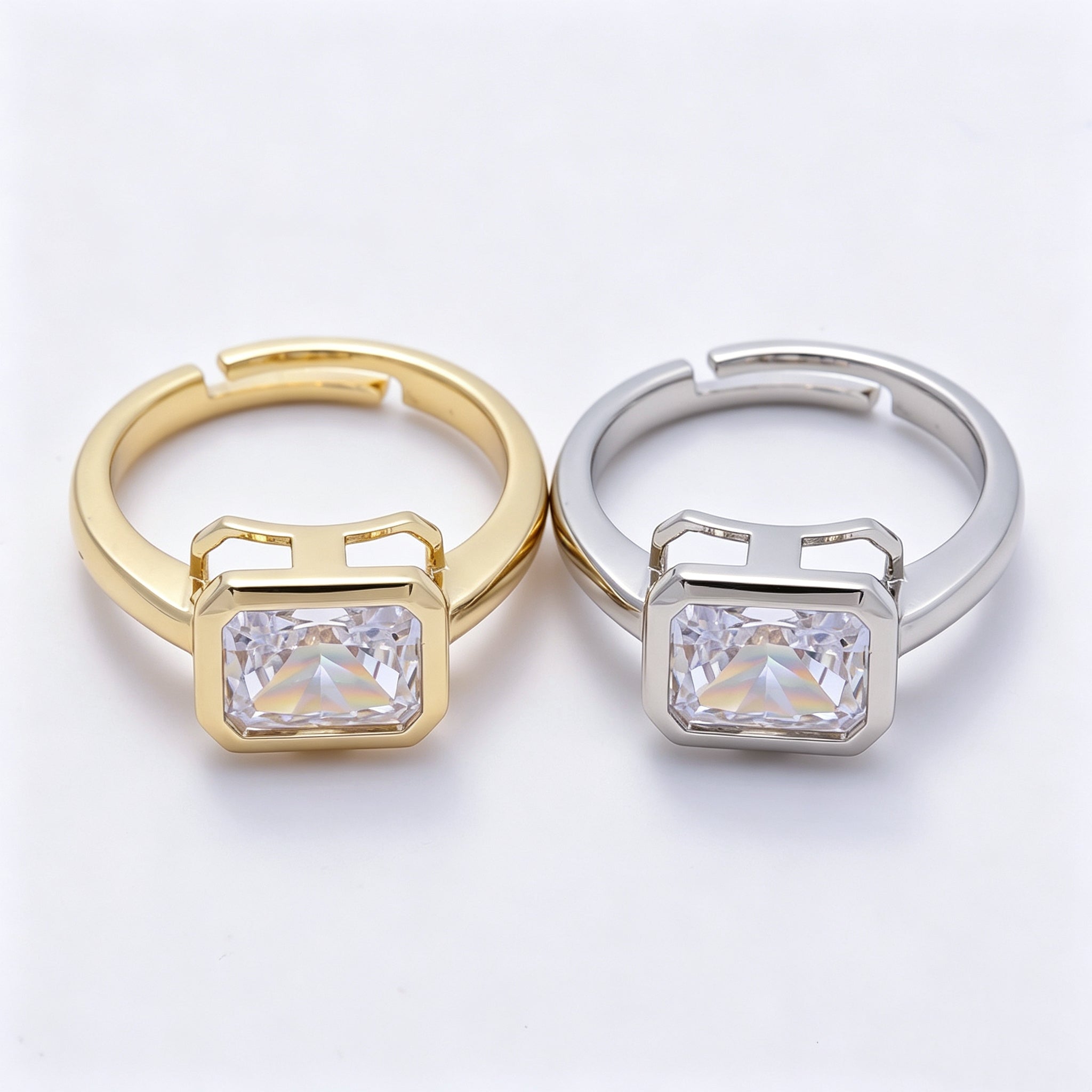 16K Gold Filled Clear CZ Baguette Bezel Ring in Gold & Silver | Rings-00293 Rings-00294