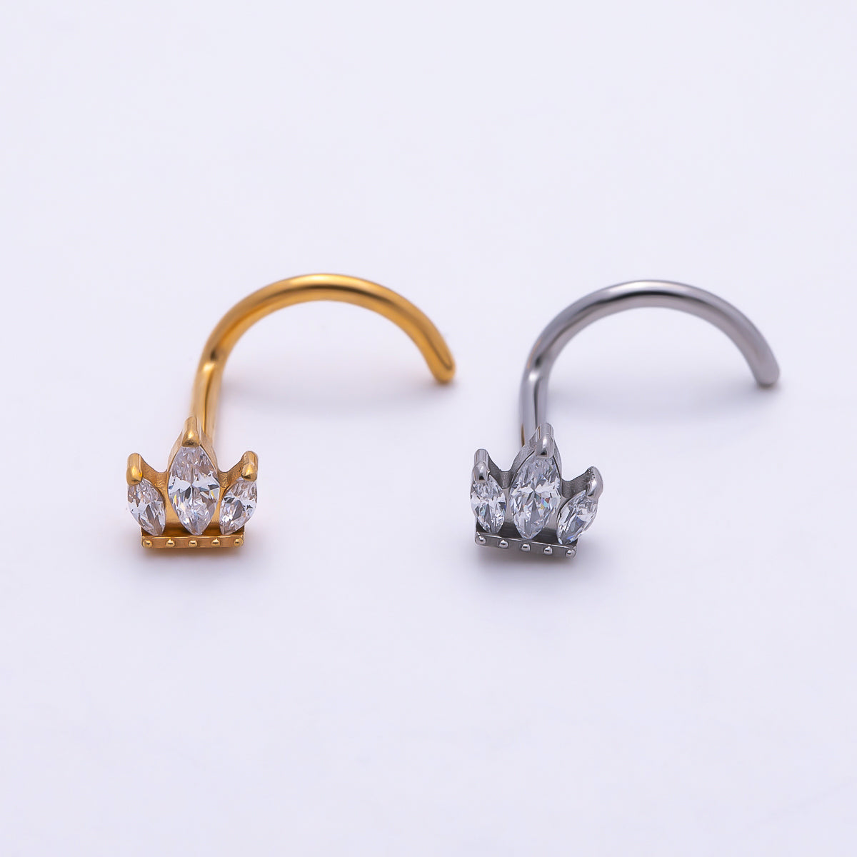 Titanium 3mm Triple Marquise CZ Cartilage Nose Single Piercing Stud in Gold & Silver | Findings-00438 Findings-00439