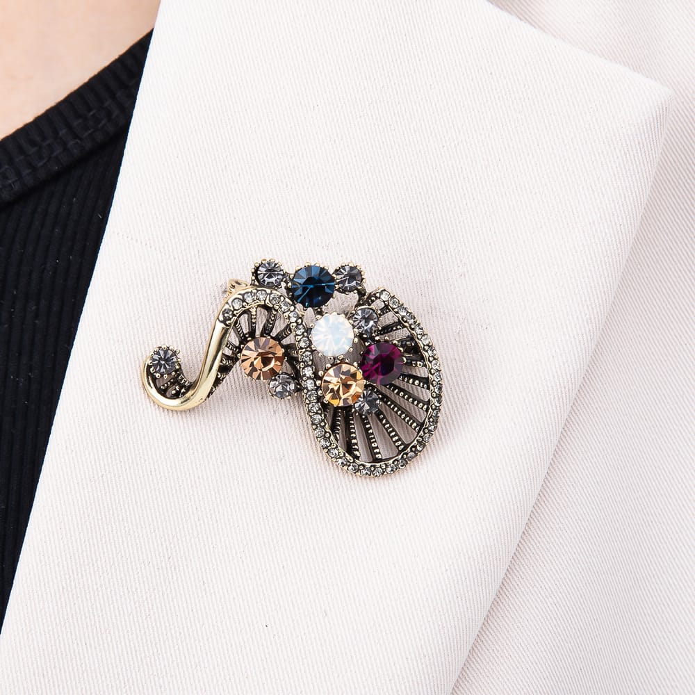 Gold, Silver Multicolor Rhinestone Cluster Curved Bar Open Geometric Pin Brooch | BH-00210