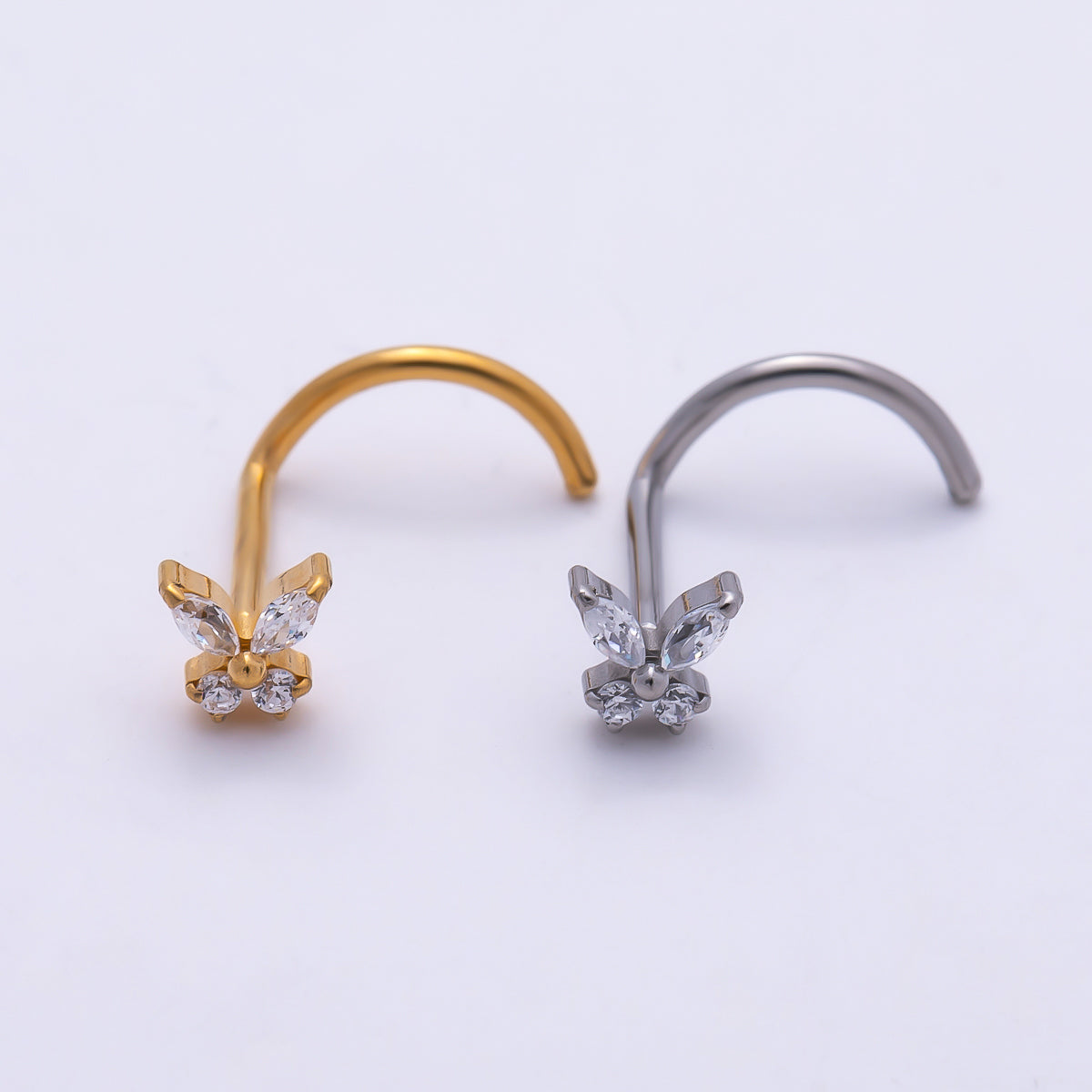 Titanium 3.5mm Butterfly CZ Cartilage Nose Single Piercing Stud in Gold & Silver | Findings-00442 Findings-00443