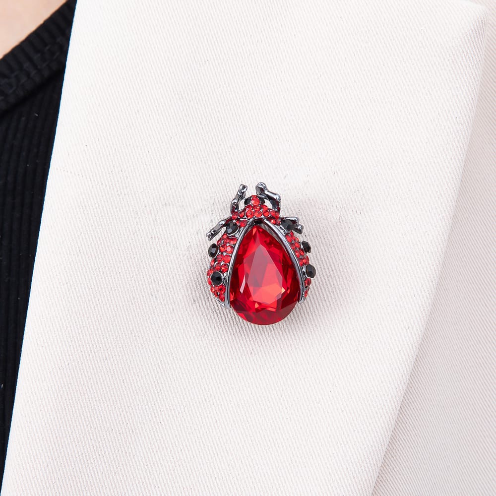 Vintage Gold 25mm Brown, Red Rhinestone Ladybug Insect Pin Brooch | BH-00241 BH-00242
