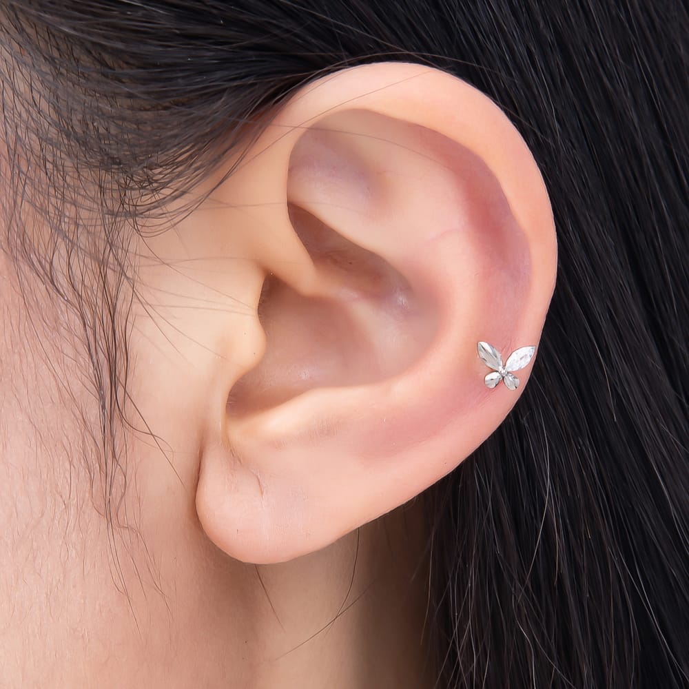 Titanium 5mm Silver Marquise CZ Butterfly Mini Cartilage Piercing Flat Back Stud | BJ-00284