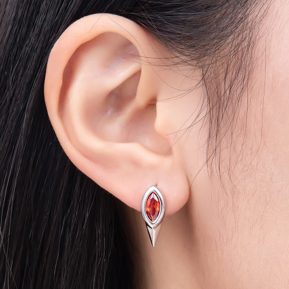 Silver 17mm Pink, Purple, Blue, Red, Green, Clear, AB, Black Marquise CZ Spiked English Lock Hoop Earrings | Earrings-01215 ~ Earrings-01222