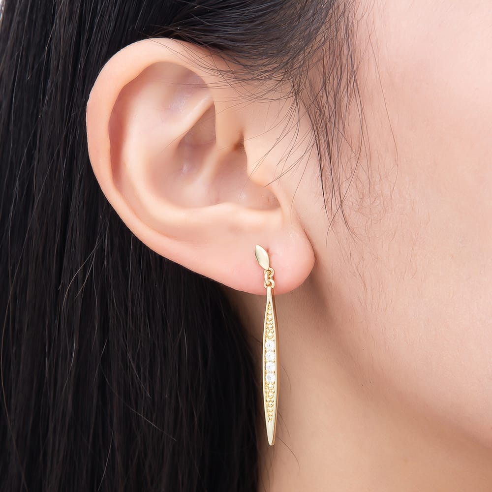 14K Gold Filled 42mm Micro Paved Navette Geometric Drop Stud Earrings | Earrings-01212