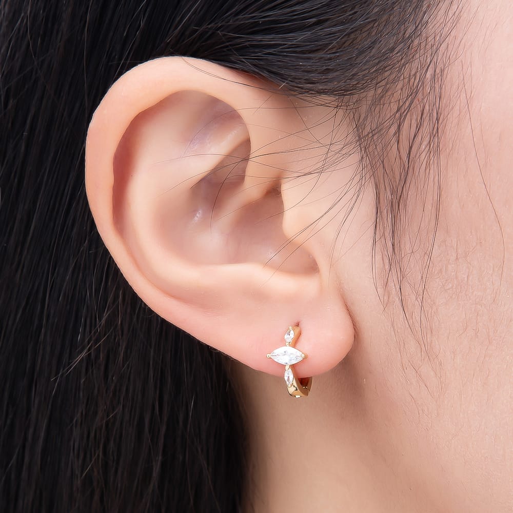 14K Gold Filled 12mm Clear Marquise CZ Triple Cartilage Solitaire Huggie | Earrings-01210