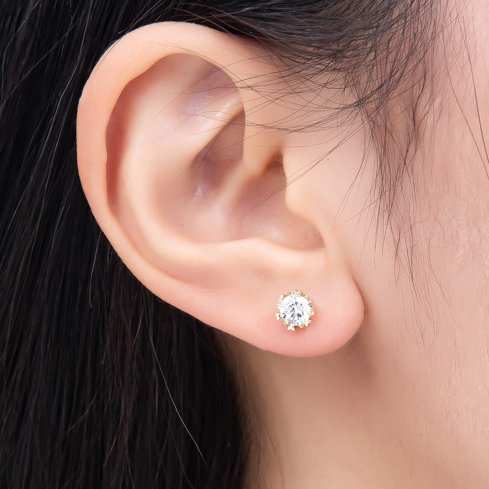 14K Gold Filled 15mm Clear Round Ice Cut CZ Heart Prong Solitaire Stud Earrings | Earrings-01194