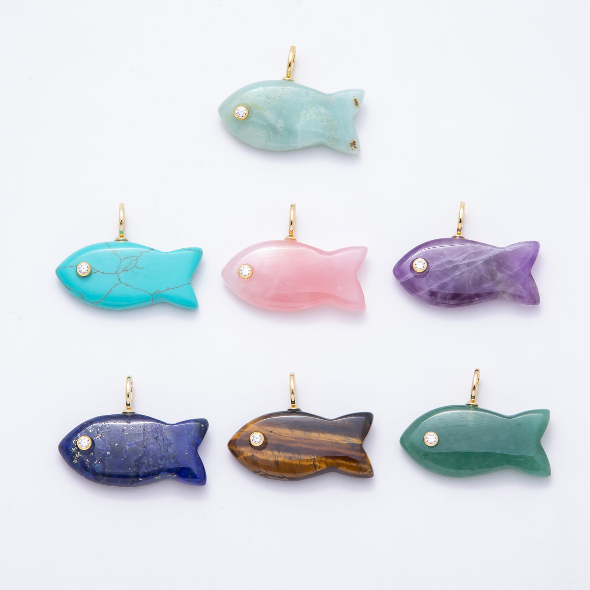SUMMER 16K Gold Filled 40mm CZ Gemstone Fish Charm | Charms-01594