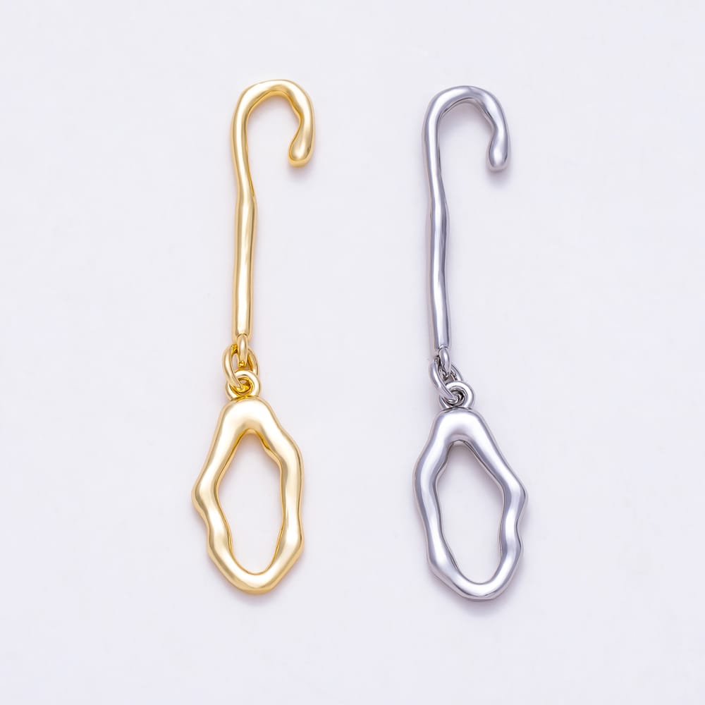 16K Gold Filled 28mm Irregular Hollow Ring Organic Wavy Ear Hook Findings | Findings-00631 - Findings-00632