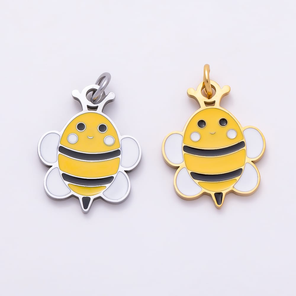 16K Gold Filled 19mm Yellow Enamel Bumble Bee Insect Charm in Gold & Silver | Charms-02238 Charms-02239