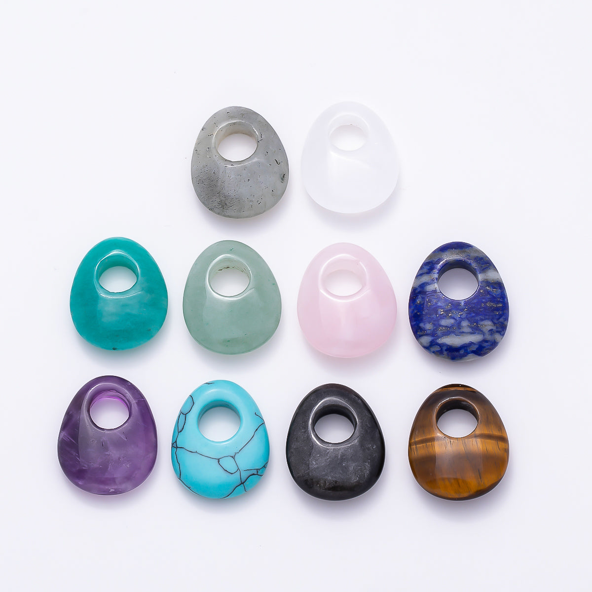 25mm Natural Gemstone Chubby Teardrop Slide Charm Pendant | Findings-00470 ~ Findings-00478