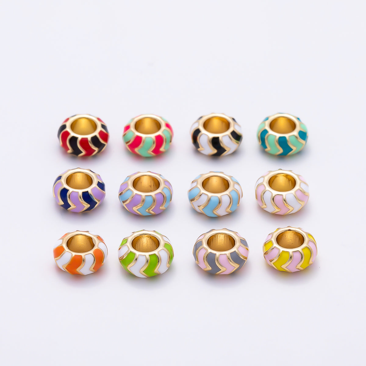 16K Gold Filled 5mm Multicolor Chevron Enamel Large Hole Rondelle Bead | Beads-00502 ~ Beads-00513