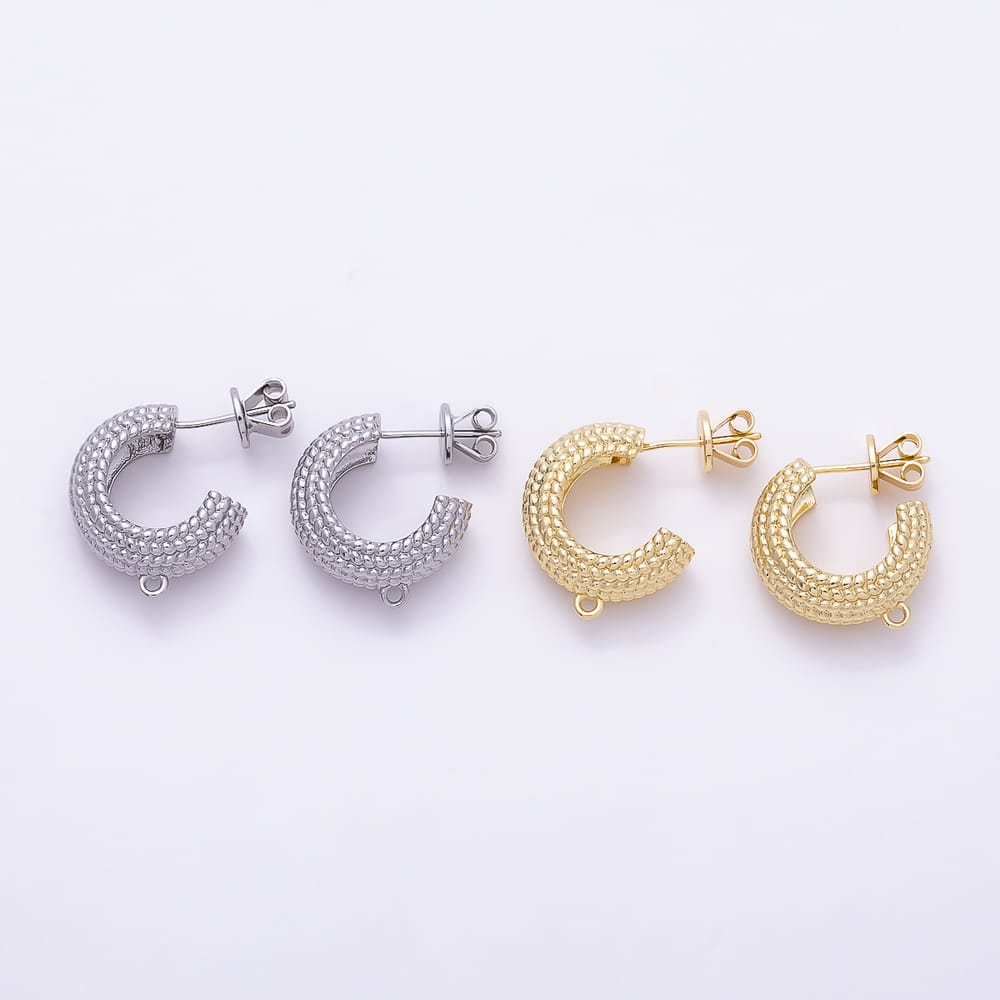 16K Gold Filled 24mm Dotted Croissant C-Shaped Drop Hoop Earring Findings in Gold & Silver | Findings-00629 Findings-00630