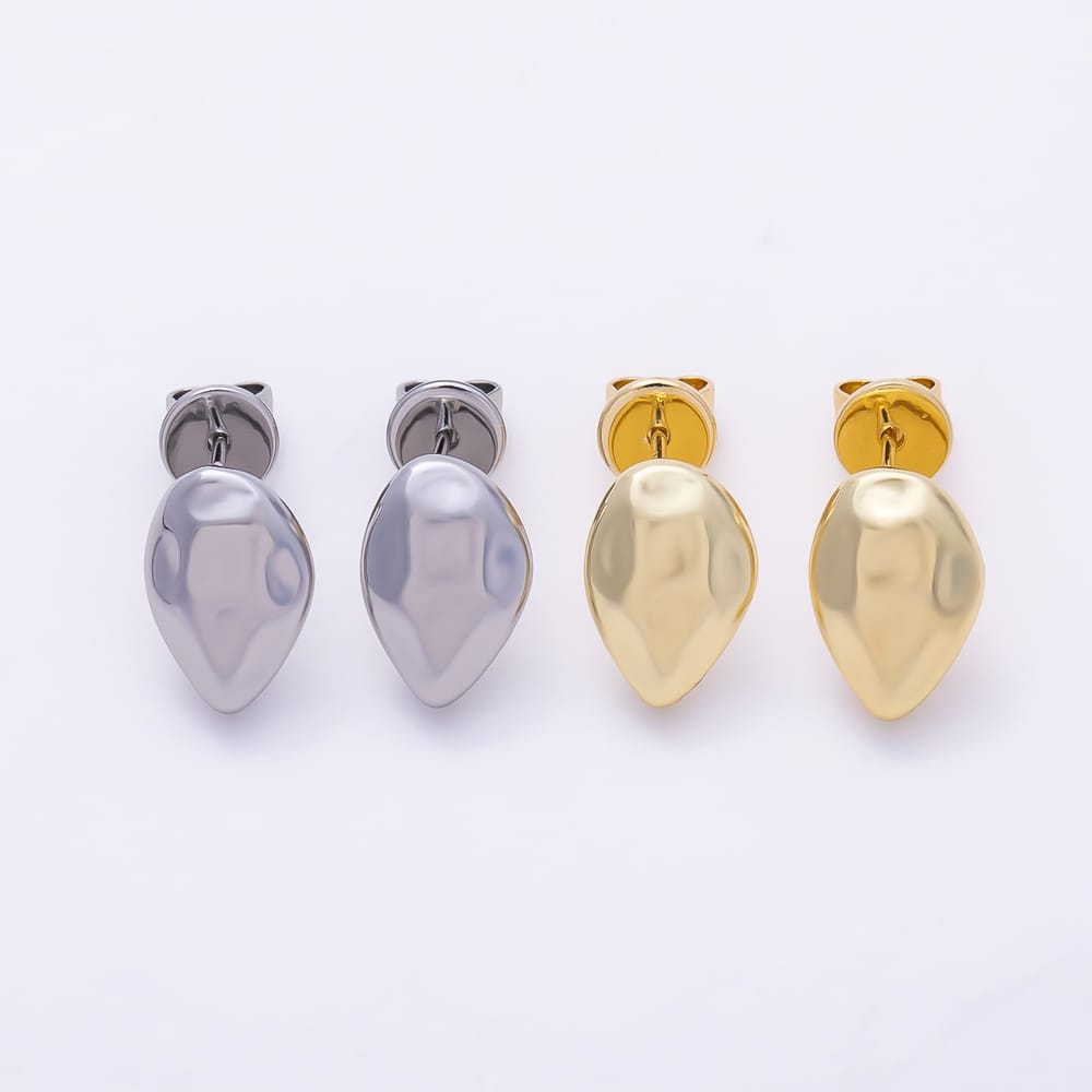 16K Gold Filled 35mm Geometric Molten Oval Dome Drop Stud Earring Findings in Gold & Silver | Findings-00621 Findings-00622
