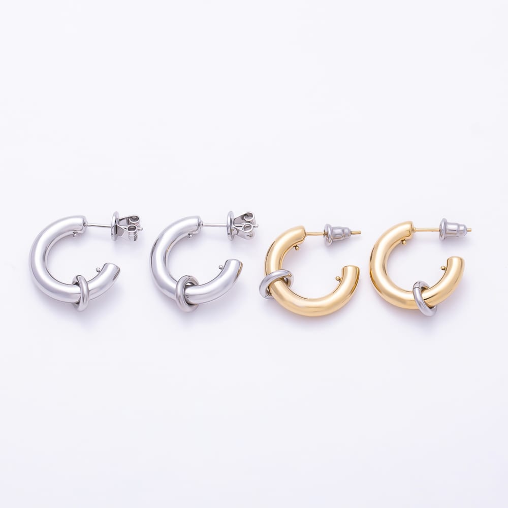 Stainless Steel 20mm Ring Mixed Metal C-Shaped Hoop in Gold & Silver | Earrings-00910 Earrings-00911