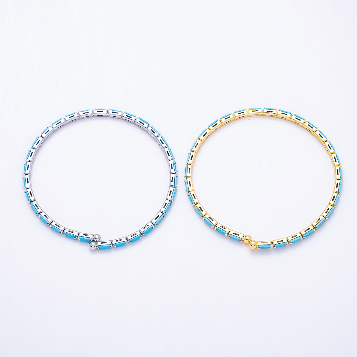 16K Gold Filled 3mm Turquoise Baguette Cuff Bracelet in Gold & Silver | WA-02373 WA-02444