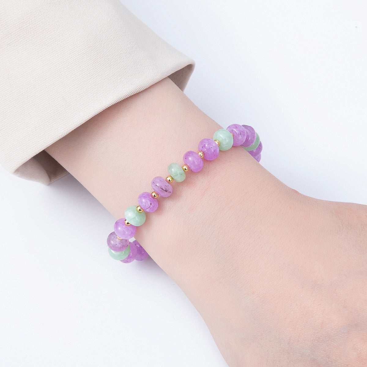 16K Gold Filled 3.3mm Bead Rondelle Gemstone Chain 7.5 Inch Bracelet w. Dual Push Gate | WA-02207