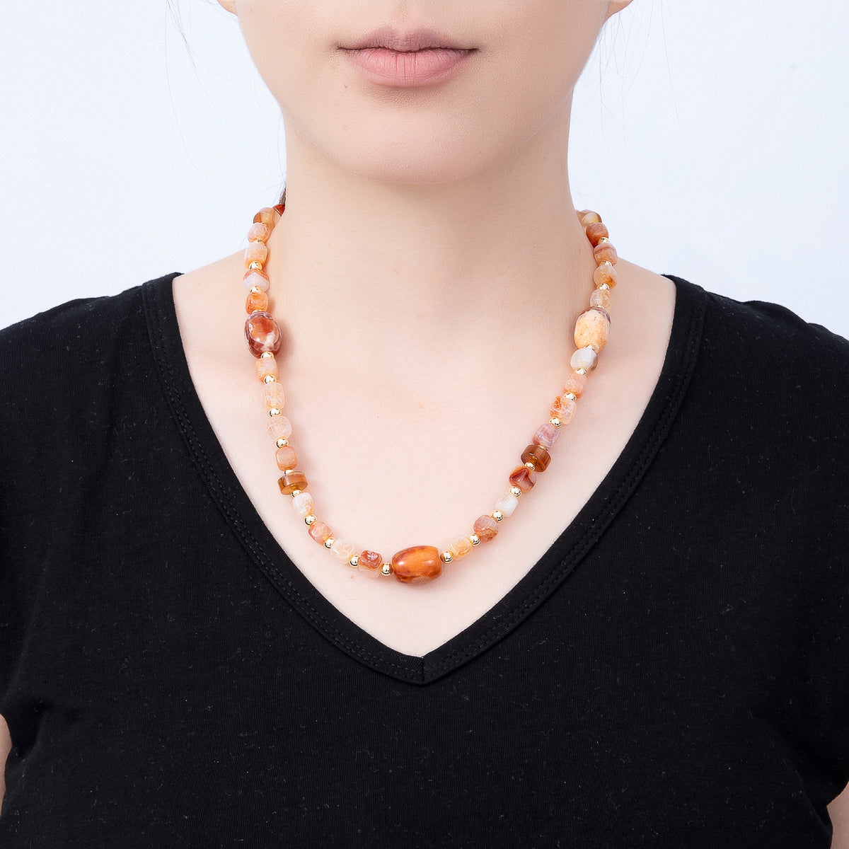 16K Gold Filled 7mm Orange Citrine Gradient Geometric Gemstone Chain 20 Inch Necklace w. Dual Push Gate Charm Holder | WA-01657