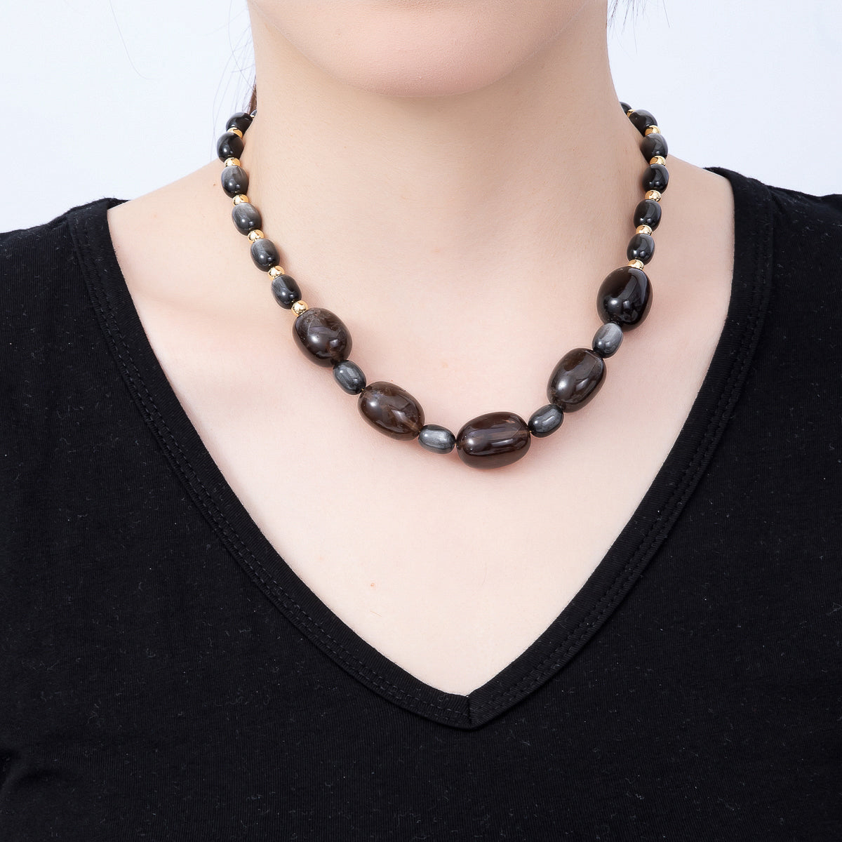 16K Gold Filled 8.5mm Black Onyx Rectangle Gemstone Chain w. Dual Push Gate | WA-02059
