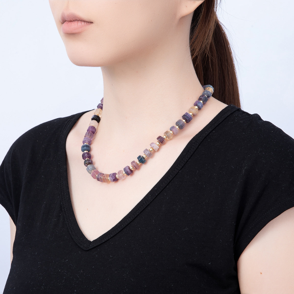 16K Gold Filled 9.1mm Tourmaline Tube Rondelle Gemstone Chain 19 Inch Necklace w. Sailor Clasps | WA-00499