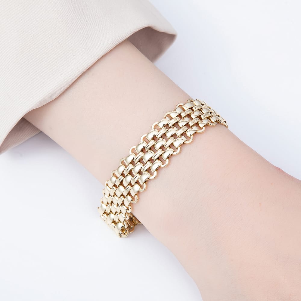 14K Gold Filled 17mm Minimalist Multiple Band Panther Chain 7 Inch Bracelet | WA-01500