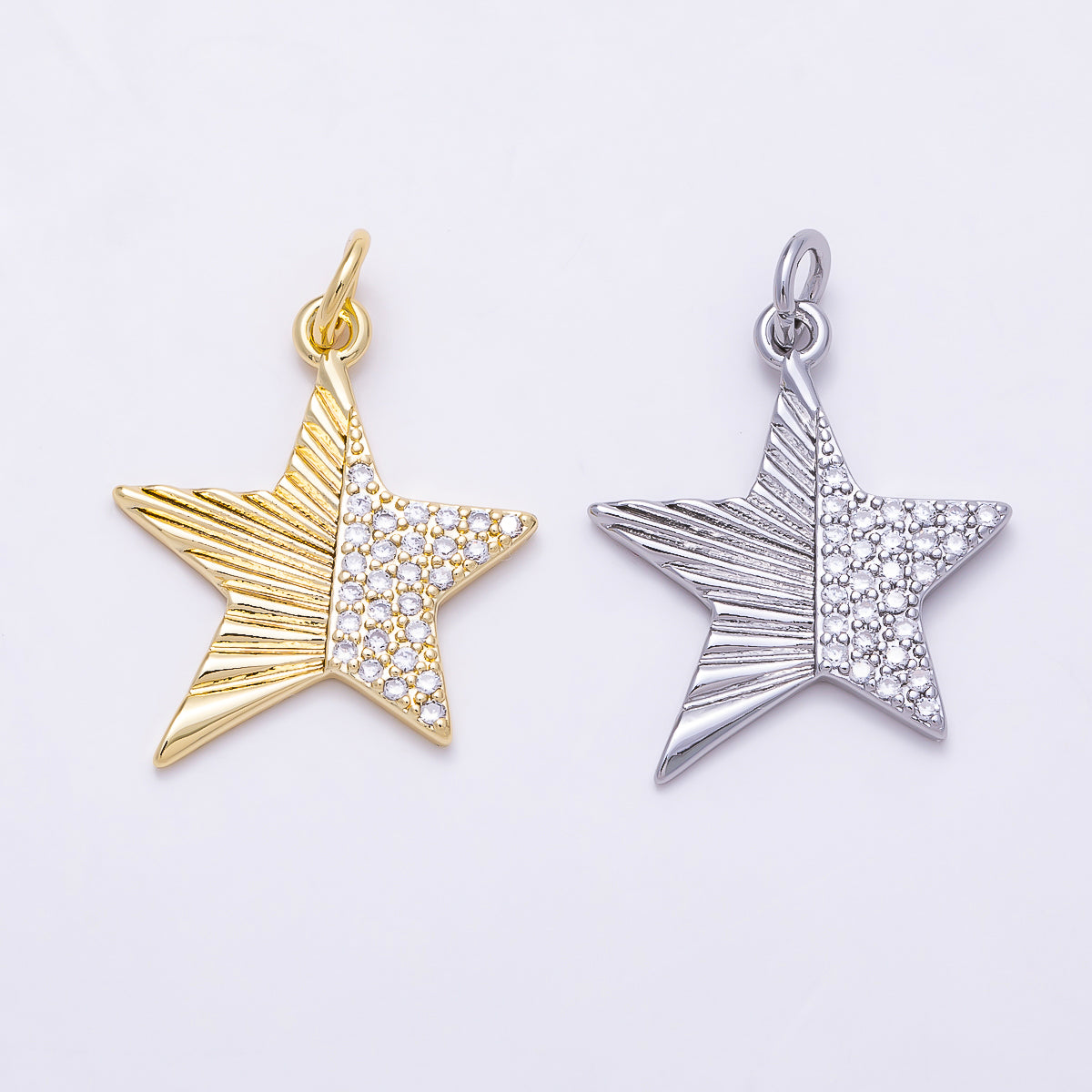 16K Gold Filled 20mm Sunburst Micro Paved CZ Celestial Star Charm in Gold & Silver | Charms-02211 Charms-02212