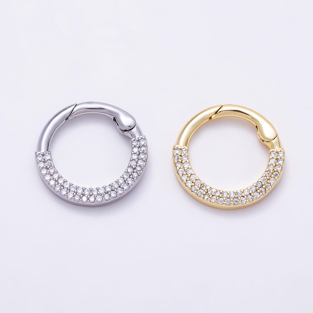 16K Gold Filled Double Row Micro Paved Clear CZ Hinged Spring Ring Gate Clasp Findings | Findings-00616 - Findings-00617