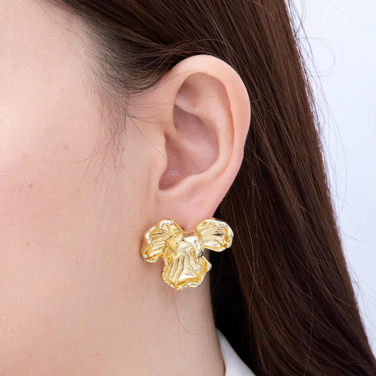 16K Gold Filled 30mm Minimalist Geometric Foil Flower Drop Stud Earrings | Findings-00489