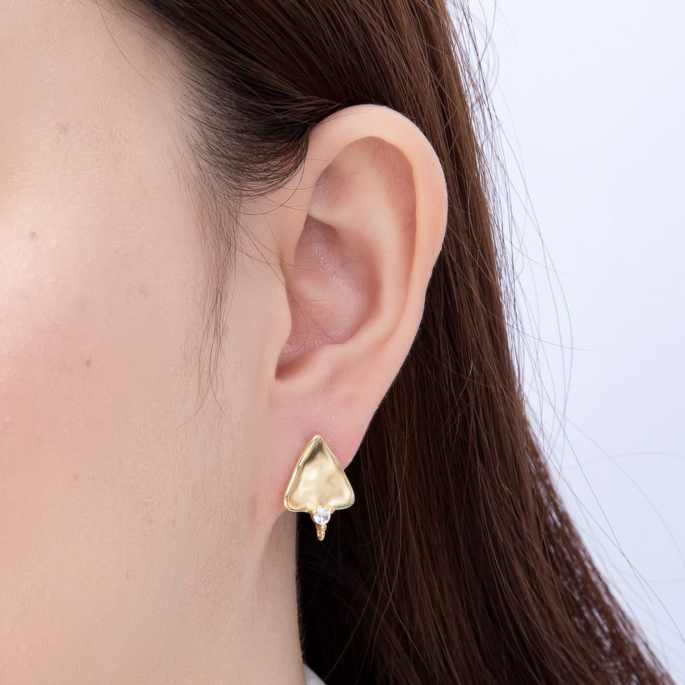 16K Gold Filled 18mm Clear CZ Geometric Hammered Triangle Drop Stud Earring Findings | Findings-00511