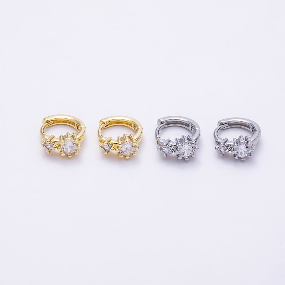 16K Gold Filled 10.5mm Clear CZ Round Double Solitaire CZ Cartilage Huggie Earrings in Gold & Silver | Earrings-01076 Earrings-01077