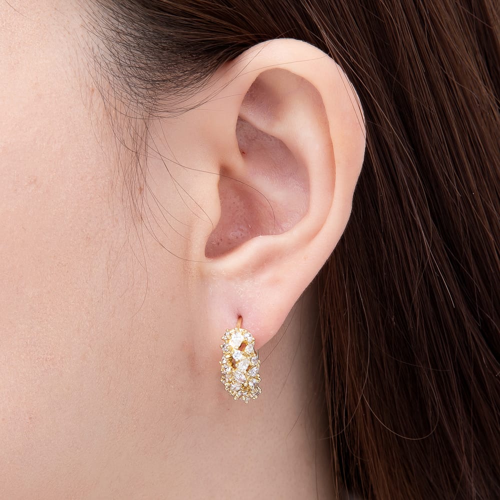 14K Gold Filled 20mm Clear CZ Marquise Round Cluster Dome Huggie Hoop Earrings | Earrings-01120
