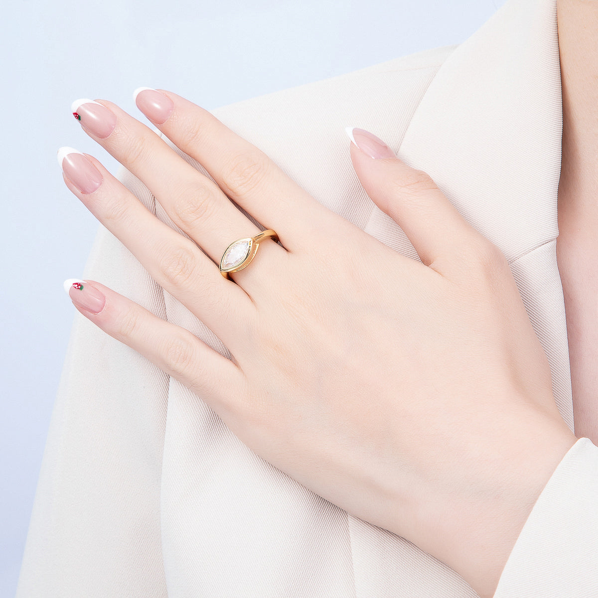 16K Gold Filled Clear CZ Marquise Bezel Ring in Gold & Silver | Rings-00299 Rings-00300