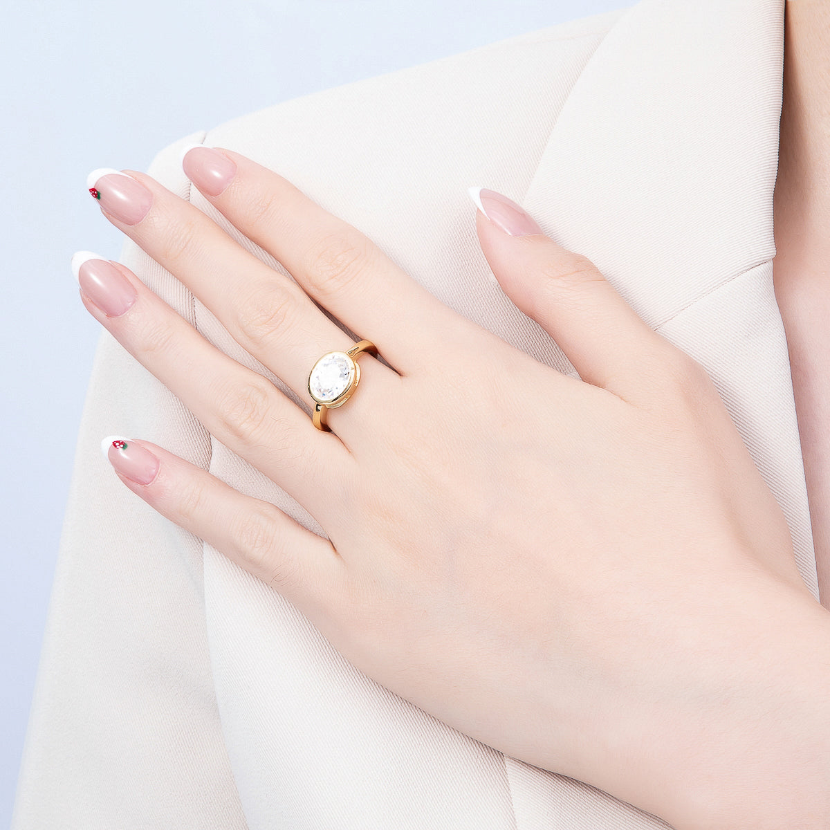 16K Gold Filled Clear CZ Oval Bezel Ring in Gold & Silver | Rings-00295 Rings-00296