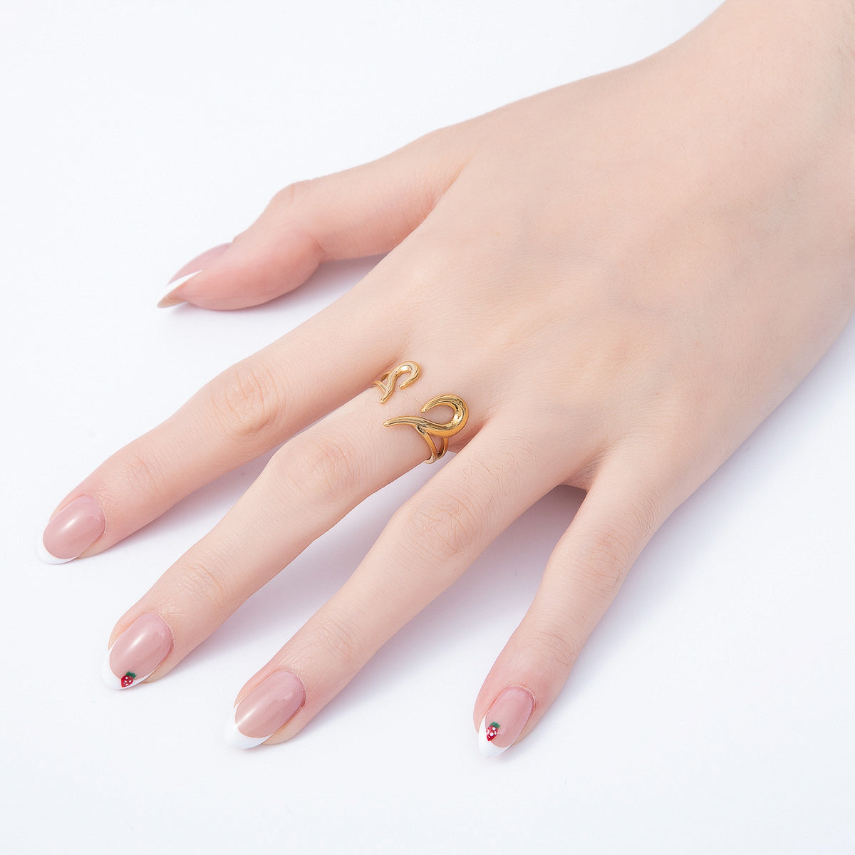 PVD Gold Stainless Steel Minimalist Geometric Wrap Heart Ring | Rings-00328