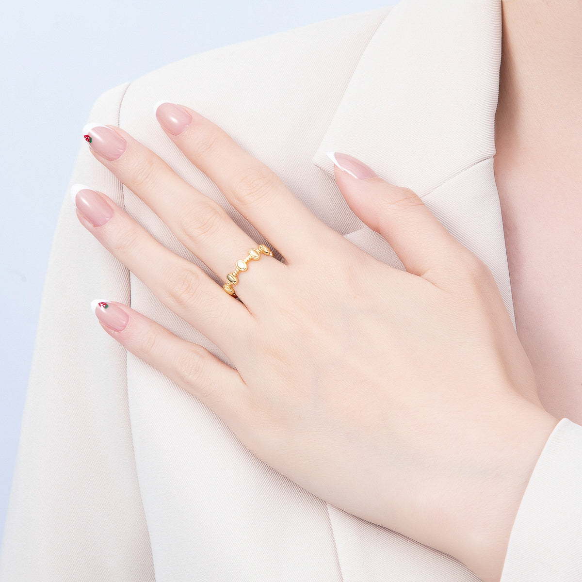 16K Gold Filled Oval Dotted Ribbed Geometric Minimalist Ring | Rings-00350
