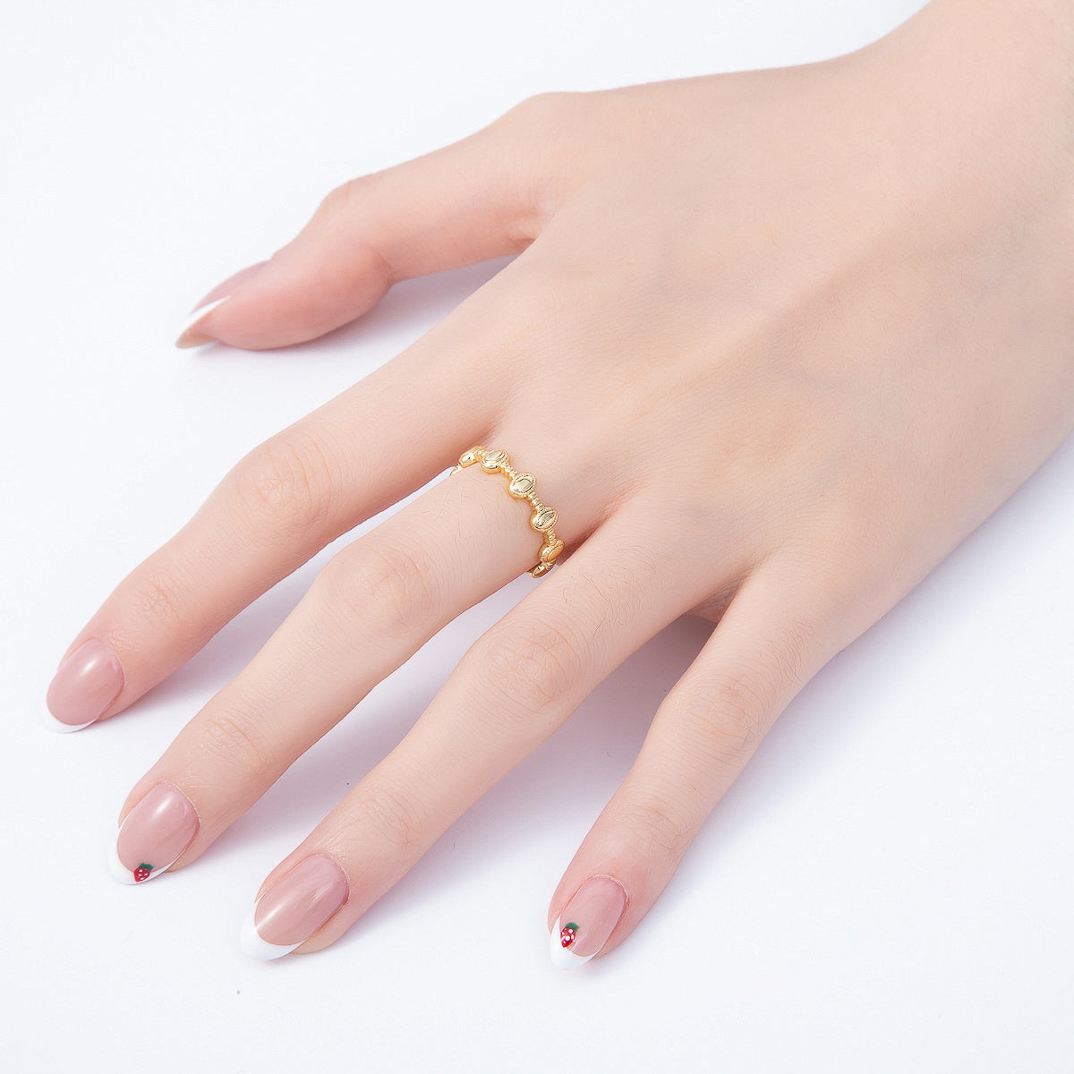 16K Gold Filled Oval Dotted Ribbed Geometric Minimalist Ring | Rings-00350