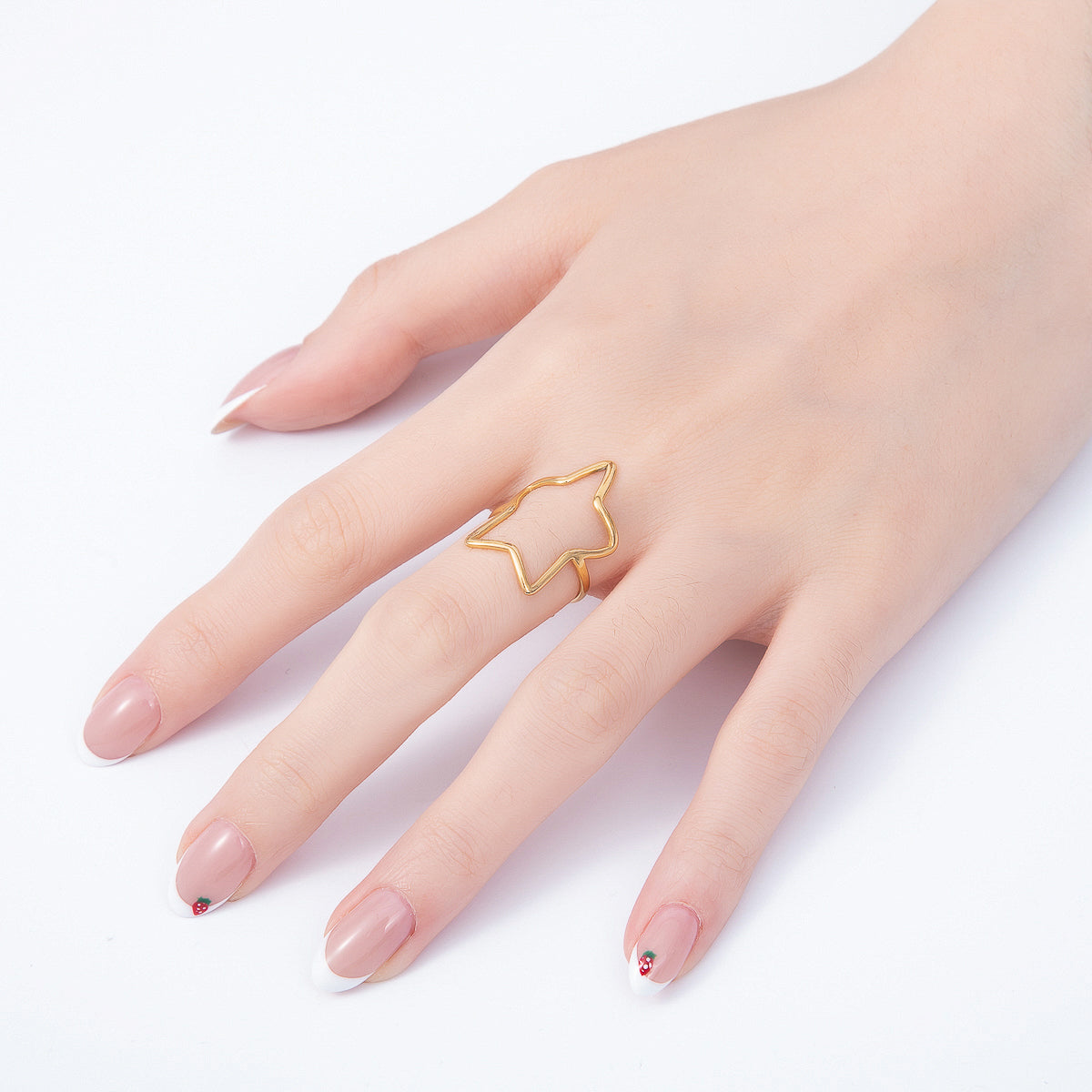 PVD Gold Stainless Steel Celestial Star Minimalist Open Bezel Ring | Rings-00327