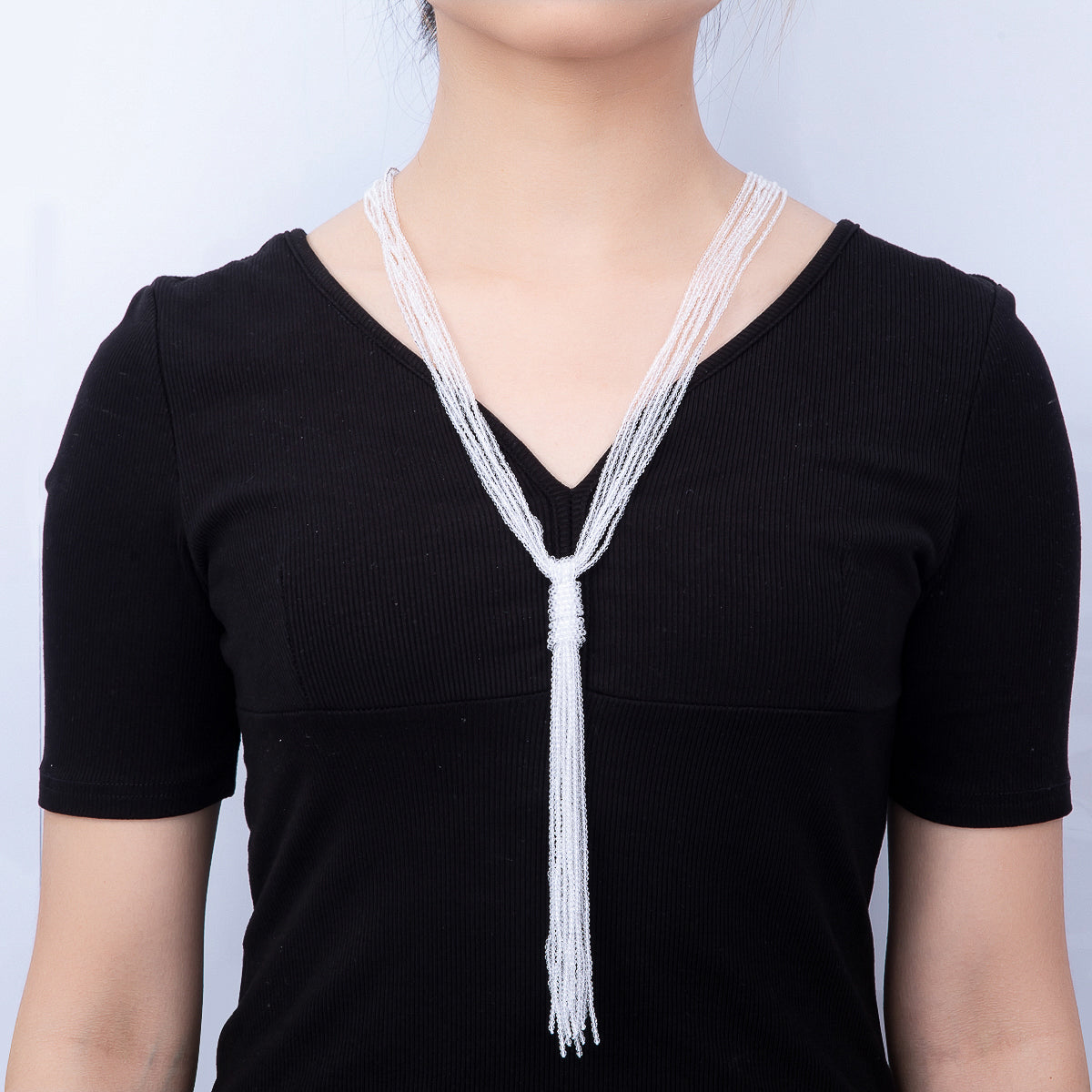 Black, Green, Blue, Grey, White Boho Multi Layer Fringe Knot Lariat Multifaceted Crystal Gemstone Chain 30 Inch Necklace | WA-01096 ~ WA-01142