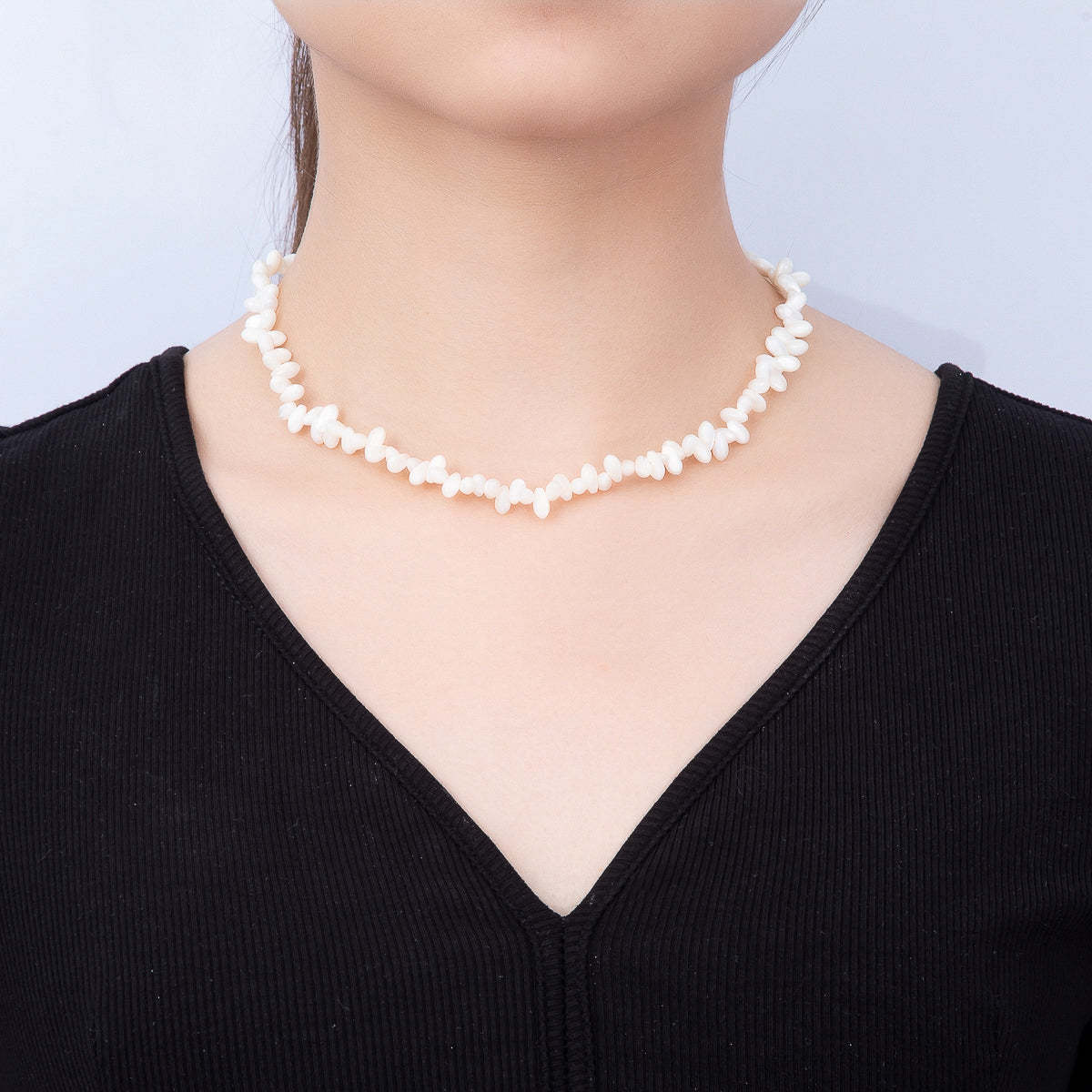 18K Gold Filled 7.5mm Yellow, White Shell Pearl Pebble Gemstone Chain 16.5 Inch Necklace | WA-00400 WA-00407