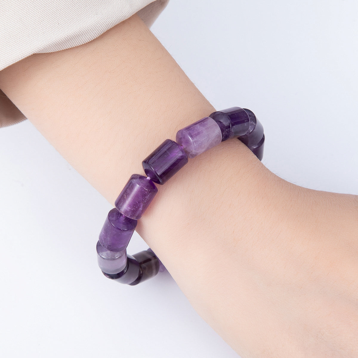 16K Gold Filled 10mm Clear Quartz, Amethyst, Aventurine, Rose Quartz, Tiger Eye Tube Gemstone Stretch Bracelet | WA-02243 ~ WA-02296