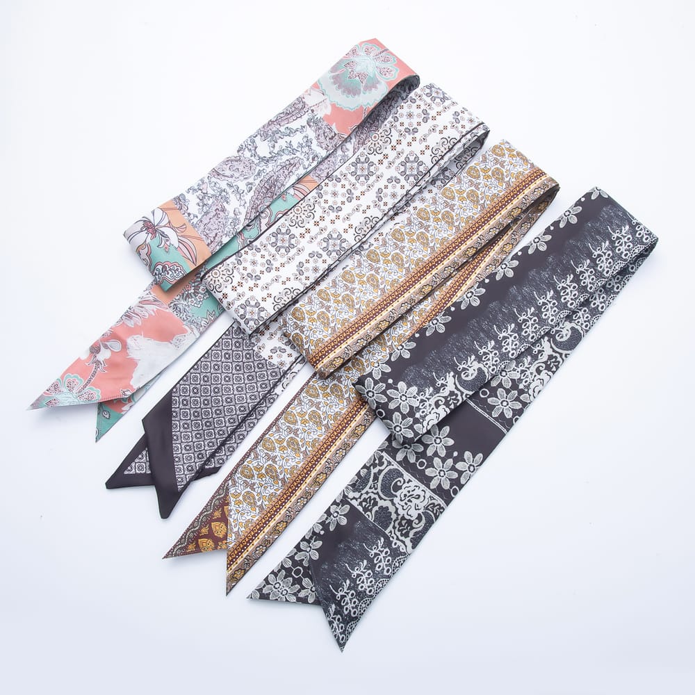 Ethnic Paisley & Boho Floral Printed Satin Twill Ribbon Scarf Necklace | WA-00565 - WA-00569