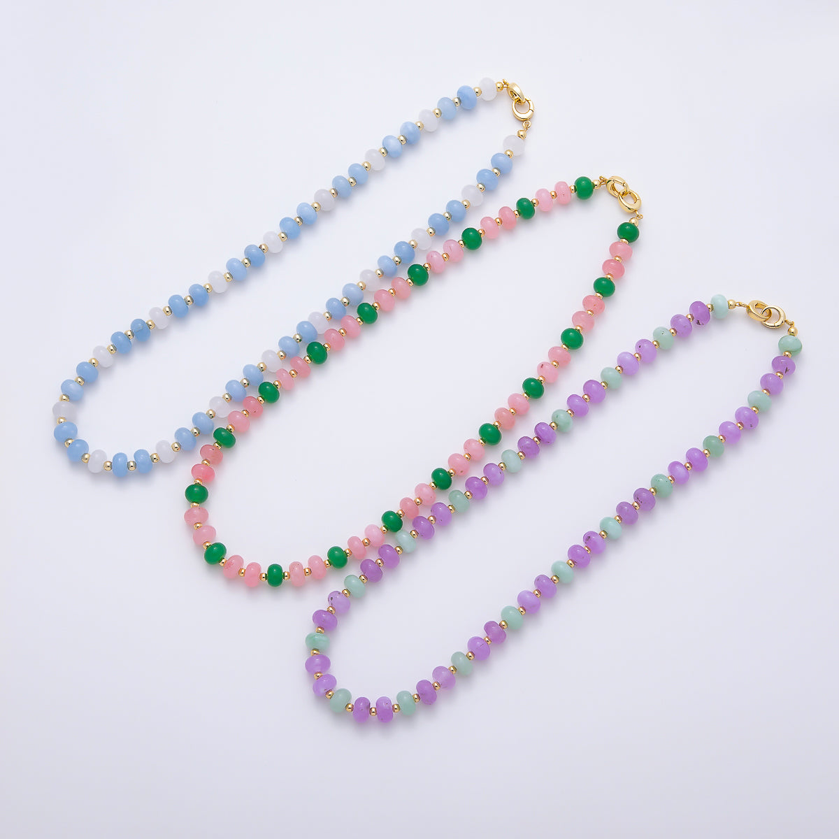16K Gold Filled 3.3mm Bead Rondelle Gemstone Chain 17 Inch Necklace w. Dual Push Gate | WA-02161