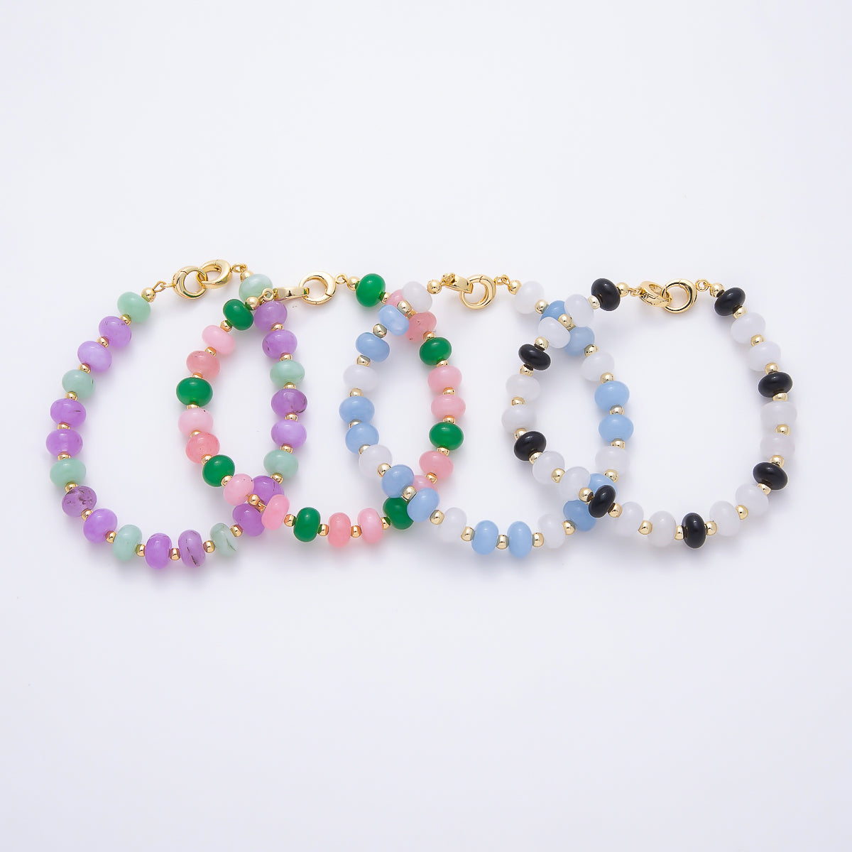 16K Gold Filled 3.3mm Bead Rondelle Gemstone Chain 7.5 Inch Bracelet w. Dual Push Gate | WA-02207