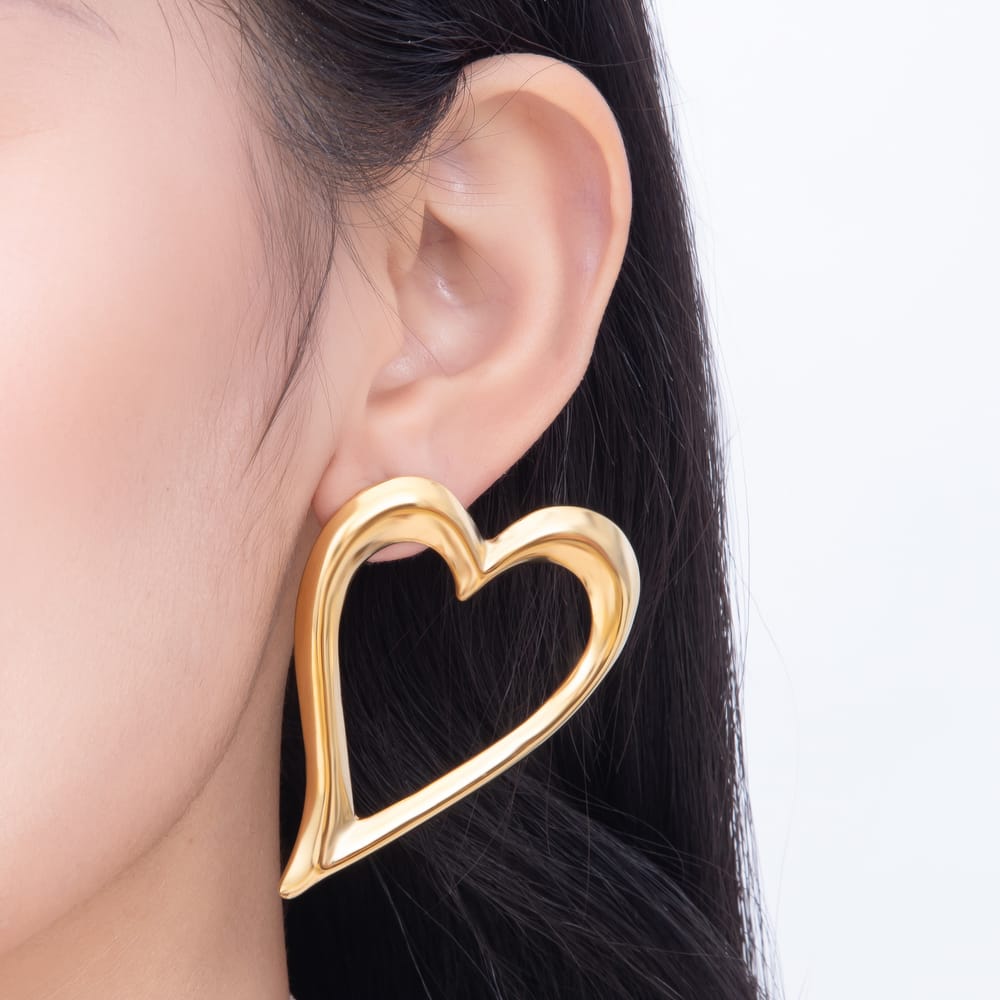 Stainless Steel PVD 60mm Minimalist Large Open Heart Stud Earrings | Earrings-01163