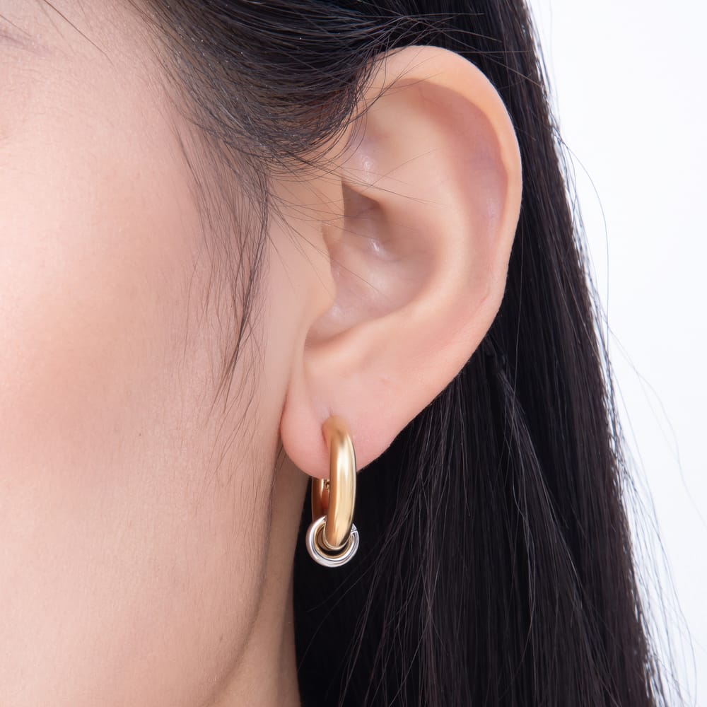 Stainless Steel 20mm Ring Mixed Metal C-Shaped Hoop in Gold & Silver | Earrings-00910 Earrings-00911