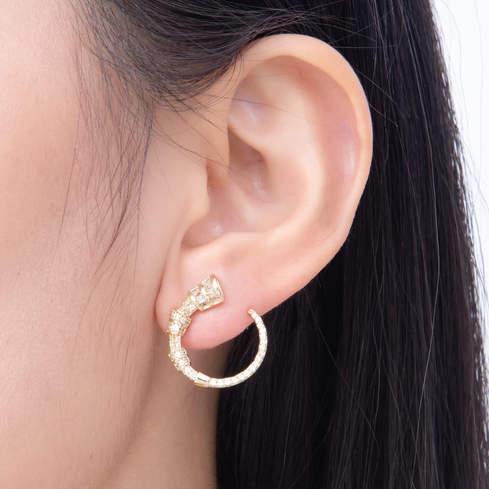 14K Gold Filled 20mm Baguette Micro Paved CZ Geometric Curved Circular Stud Earrings | Earrings-00909