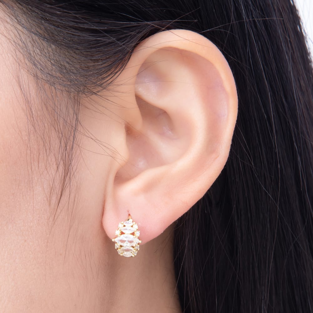 16K Gold Filled 14mm Clear Marquise CZ Cluster Cartilage Huggie Earrings | Earrings-00908