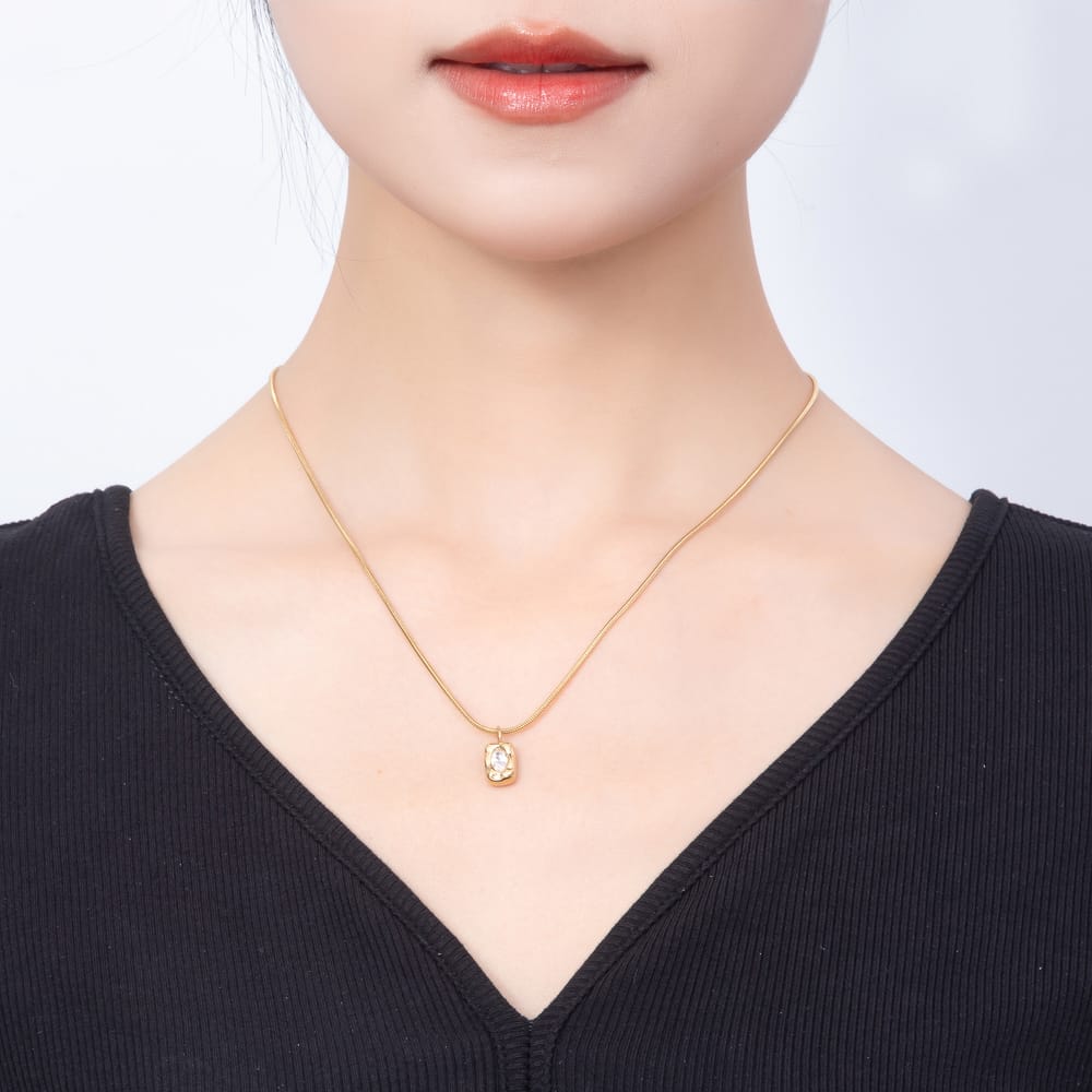 Stainless Steel 15mm Clear Marquise CZ Molten Snake Chain 18 Inch Necklace in Gold & Silver | WA-00164 WA-00165